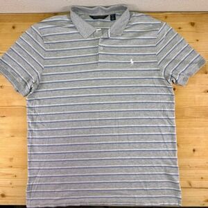 Polo Golf Ralph Lauren Gray Blue White Stripe Polo Shirt XL Pro Fit Cotton Blend